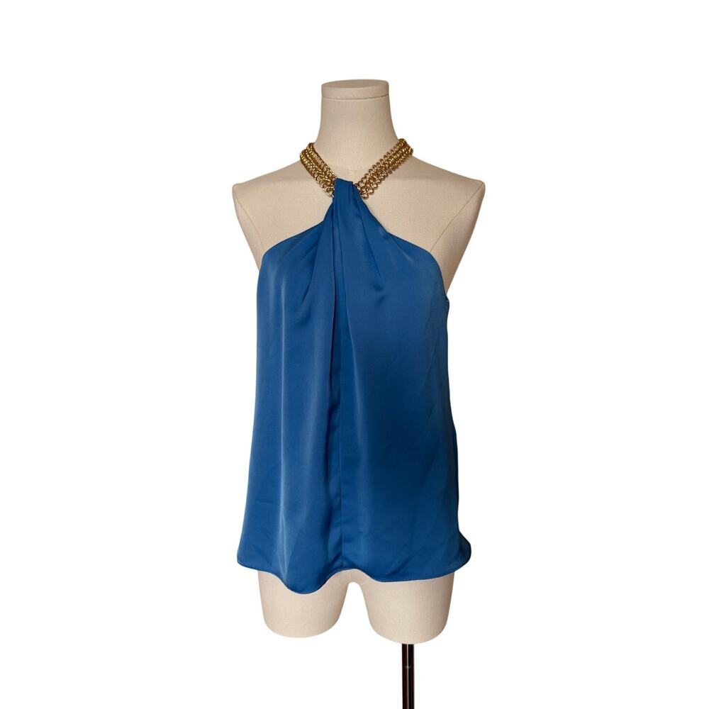 NWT Ramy Brook Blue Silky Chain Neck Blouse - XS